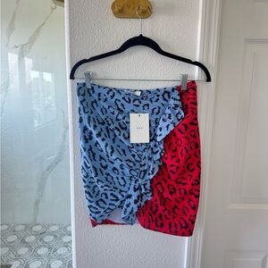 A.L.C. Vibrant Blue and Red Animal Print Mini Skirt size 4 new with tags